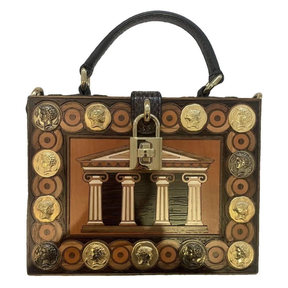 Dolce & Gabbana Brown and Gold Wooden Box Bag - Picture 1 of 4